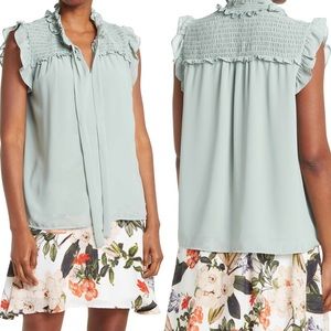 Pleione ruffle tie front sleeveless blouse